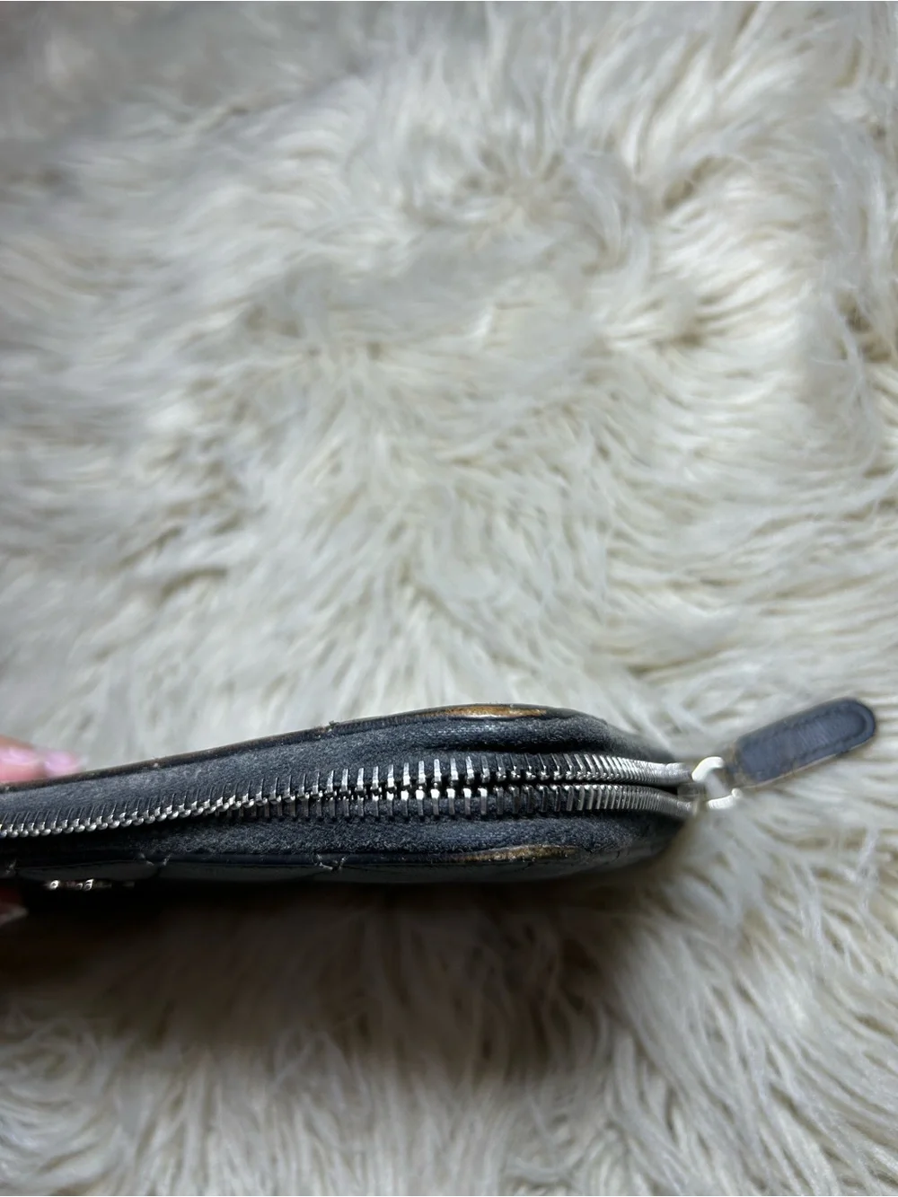 CHANEL Black Quilted Zip-Around Wallet with Silver CC